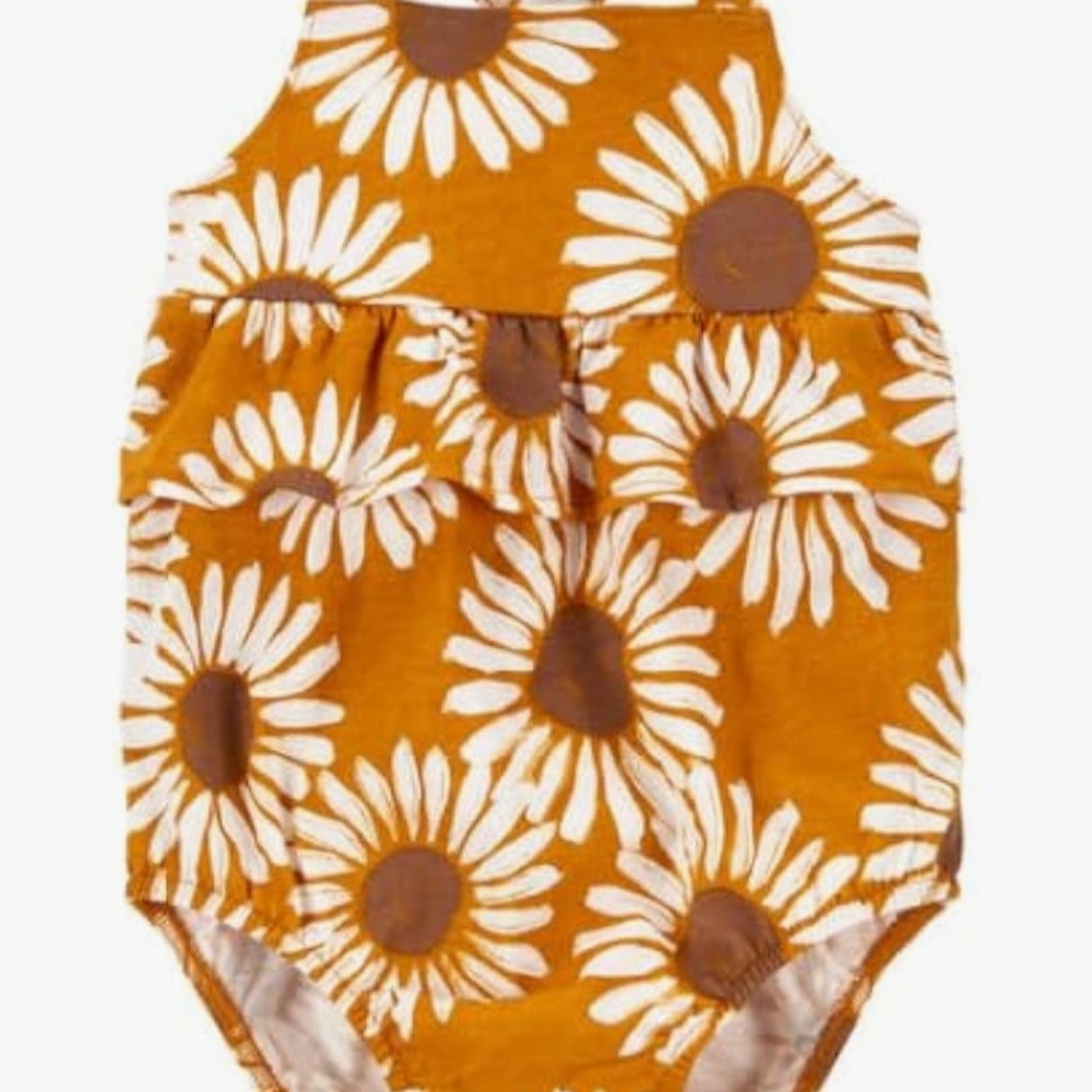 Baby Girls Carter's SUNFLOWERS Sunsuit Bubble Romper Creeper Size 9 18 Month NWT